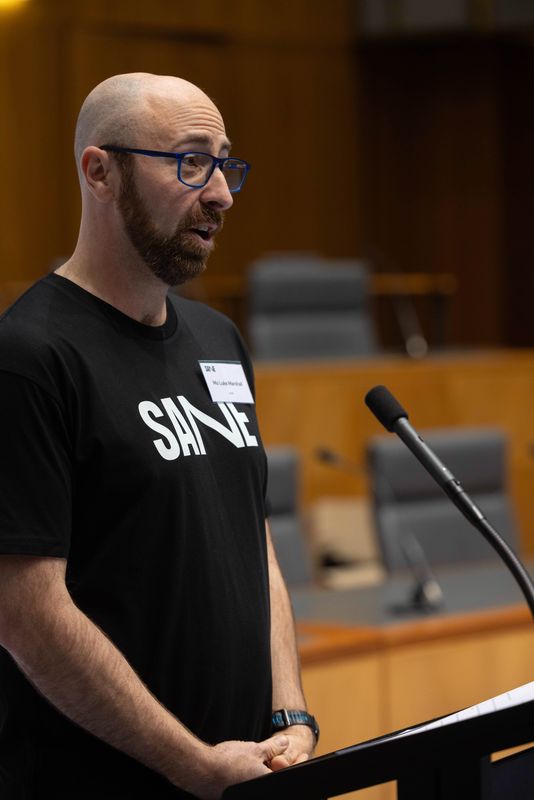 Marshy speaking at a SANE Australia event